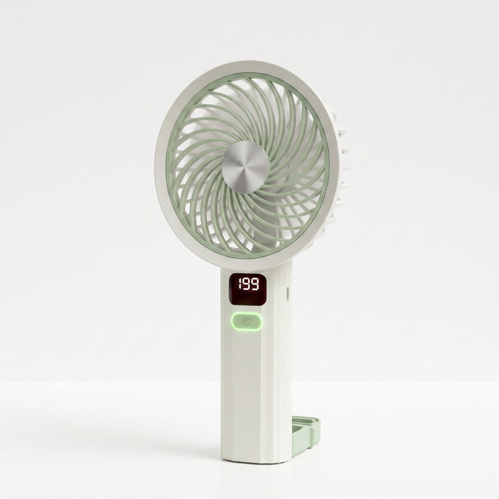 Portable Handheld Turbo Fan - 3 Speed Rechargeable Mini Fan with LED Display & Foldable Stand