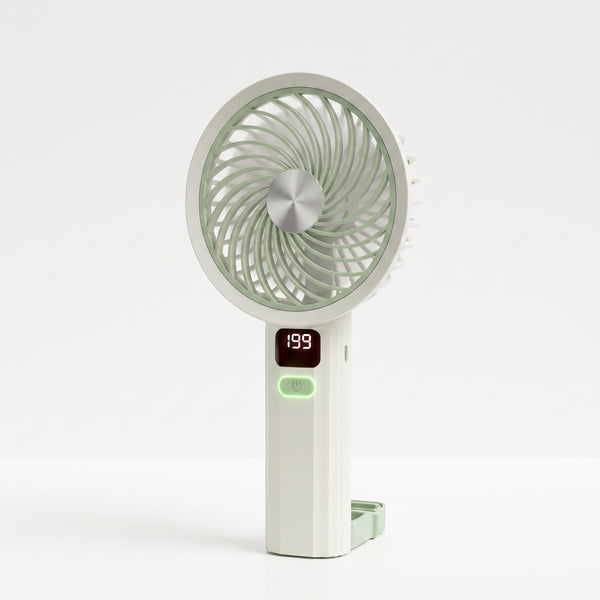 Portable Handheld Turbo Fan - 3 Speed Rechargeable Mini Fan with LED Display & Foldable Stand